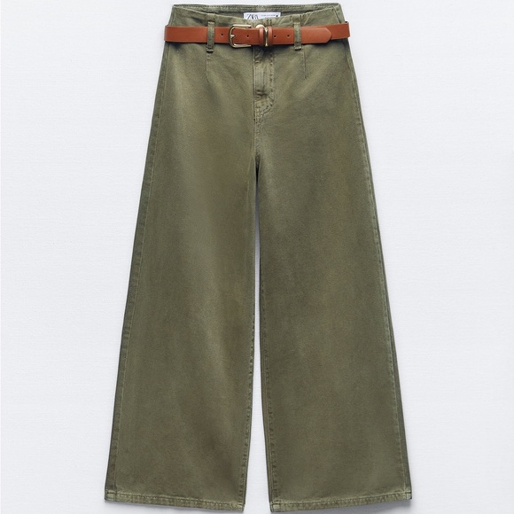 NWT Zara Wide Leg Cropped Pants with Belt - Picture 1 of 5